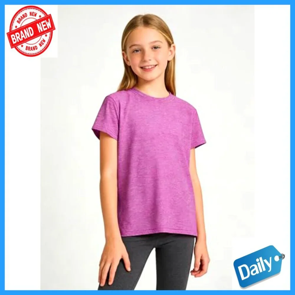 5 Pack Girls Athletic Dry-Fit T-Shirts Short Sleeve Crew Neck Tops